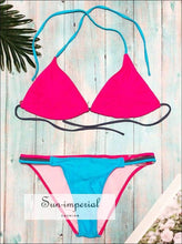 Solid Color Beach Swimwear Quick-drying Fashion Two-piece Strap Bikini Push-up Bra Low-necked