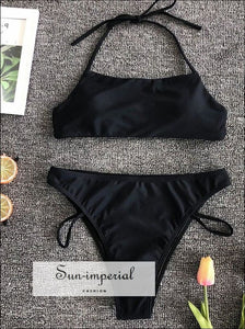 Solid Halter Bikini Set - Black SUN-IMPERIAL United States