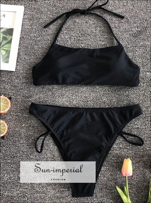 Solid Halter Bikini Set - Black SUN-IMPERIAL United States