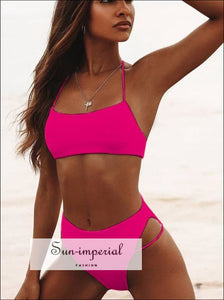Solid Halter Bikini Set - Hot Pink