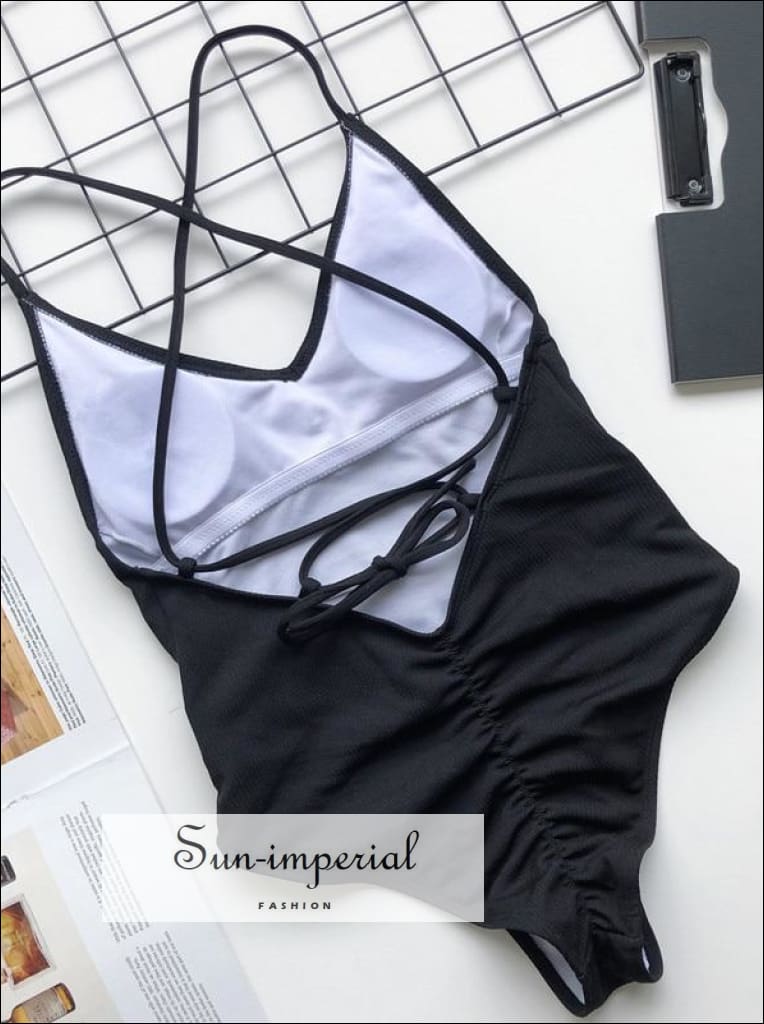 Sun-imperial - solid one piece swimsuit with buckle belt backless ...