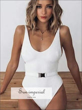 Solid One Piece Swimsuit with Buckle Belt Backless - Multi Colors SUN-IMPERIAL United States