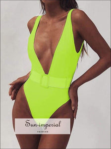 Solid One Piece Swimsuit with Buckle Belt Backless - Multi Colors SUN-IMPERIAL United States