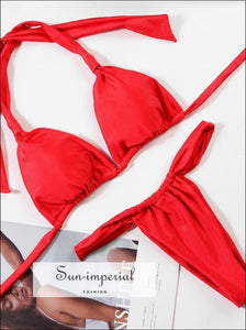 Solid Red Underwire Ruched Push up Bikini Set Blue Up Set, SUN-IMPERIAL United States