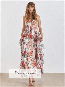 Sophia Dress - Sleeveless Print Women off Shoulder Backless High Waist Ruffles Ankle Backless, Dress, Length, Sleeveless, vintage 