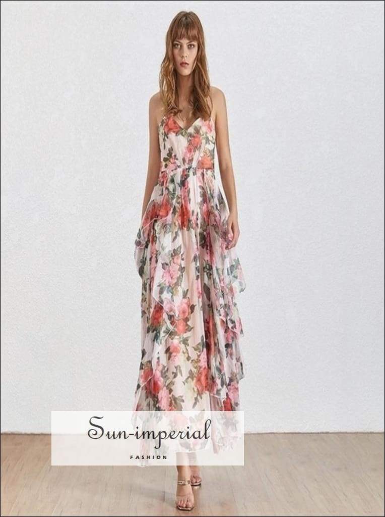 Sophia Dress - Sleeveless Print Women off Shoulder Backless High Waist Ruffles Ankle Backless, Dress, Length, Sleeveless, vintage 