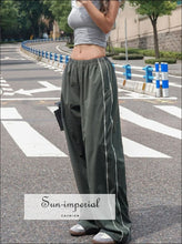 Woman Satin Side Stripes Loose Drawstring Long Cargo Trousers Hip Hop Sweatpants casual style, dance pants, harajuku hip hop PUNK STYLE