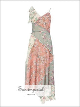 St. Louis Dress - Patchwork Print Dresses Female Women V Neck Sleeveless High Waist Long Asymmetrical Dresses, Print, Sleeveless, Neck, 