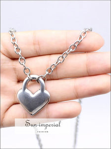 Stainless Steel Silver Color Padlock Pendant Necklaces Chain Lock Necklaces Collar