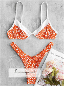 Stone Print Color Block Orange and White Bikini Set