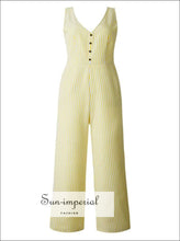 Striped Button Pocket Deep V Neck Wide Leg Jumpsuits for Wome SUN-IMPERIAL United States