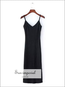 Summer brief Style Cotton side Vent full Dress Slip Dresses Exy Bodycon Dress Midi Cami Dress with