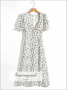Summer White Dot Vintage Square Collar Ruffle Decor Midi Dress SUN-IMPERIAL United States