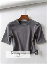 Sun-imperial Basic Crew Neck Slim T-shirt Woman’s Primer Shirt Sexy Tops All Match Pure Color Short SUN-IMPERIAL United States