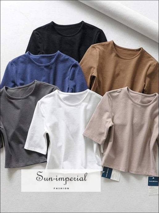 Sun-imperial Basic Crew Neck Slim T-shirt Woman’s Primer Shirt Sexy Tops All Match Pure Color Short SUN-IMPERIAL United States
