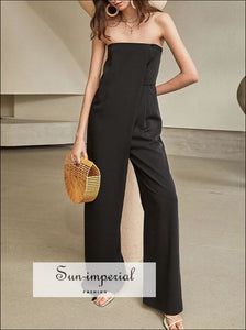 Sun-imperial Black Elegant Strapless Women High Waist Jumpsuit Wide Leg Tube Maxi Romper black wide leg jumpsuit, elegant style, Unique 