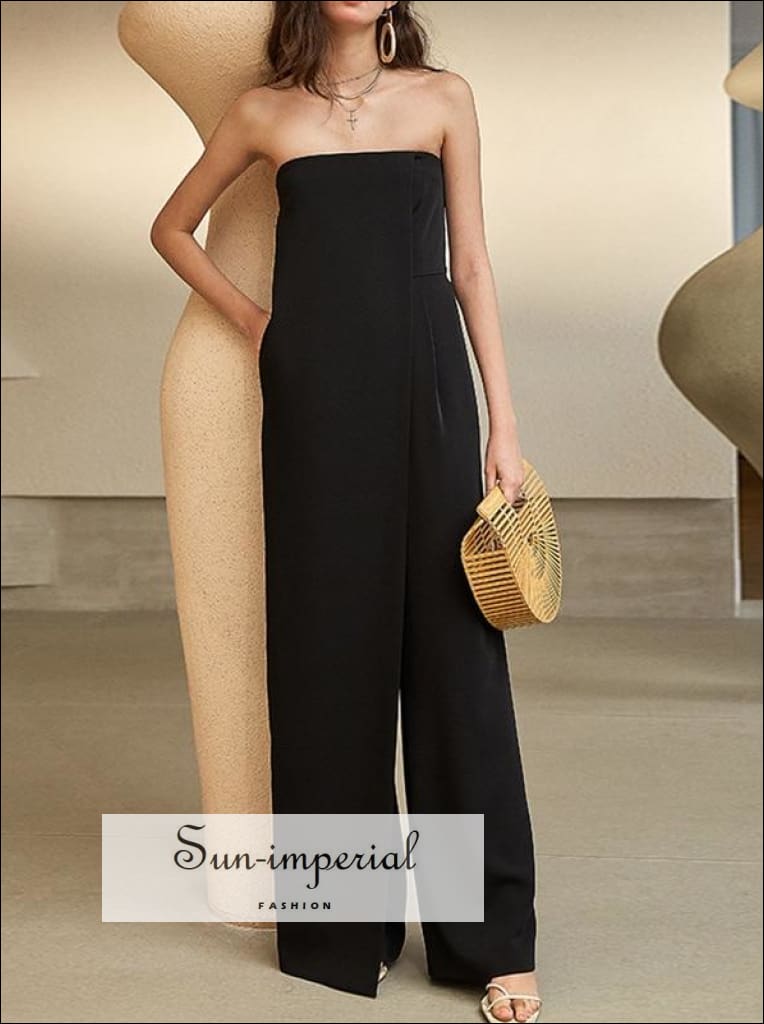 Sun-imperial - sun-imperial black elegant strapless women high waist  jumpsuit wide leg tube maxi – Sun-Imperial