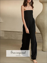 Sun-imperial Black Elegant Strapless Women High Waist Jumpsuit Wide Leg Tube Maxi Romper black wide leg jumpsuit, elegant style, Unique 