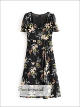 Sun-imperial Black Flower Puff Short Sleeve Split Midi Dress SUN-IMPERIAL United States