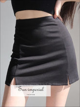 Sun-imperial Black High Waist Mini Bodycon Skirt with Double side Split Basic style, chick sexy street style SUN-IMPERIAL United States