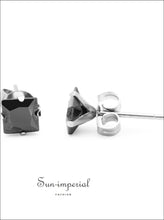 Black Square CZ Stainless Steel Stud Earrings - Sun Imperial product photo 11