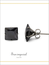 Black Square CZ Stainless Steel Stud Earrings - Sun Imperial product photo 2