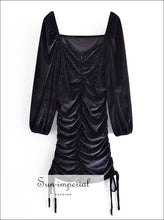 Black Velvet Sequin Ruched Mini Dress - Sun Imperial product photo 2