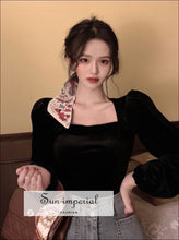 Black Velvet Square-Neck Puff-Sleeve Blouse - Sun Imperial product photo 4