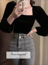 Black Velvet Square-Neck Puff-Sleeve Blouse - Sun Imperial product photo 5
