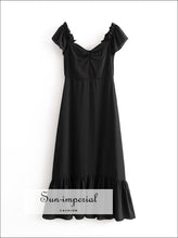Sun-imperial Black Vintage Ruffled Decor off the Shoulder Chiffon Midi Dress SUN-IMPERIAL United States
