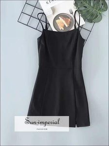 Sun-Imperial - Sun-Imperial Bodycon Mini Camis Dress with Double Splits High Street Fashion Black / M Sun-Imperial - Sun-Imperial Bodycon Mini Camis Dress with Double Splits High Street Fashion Black / M
