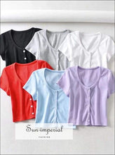 Sun-imperial Button Down Crop T-shirt Fitted Ribbed Short Sleeve top High Street Fashion SUN-IMPERIAL United States