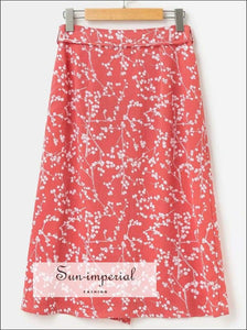 Sun-imperial Cherry Print Women Knee Length Skirt Summer High Waist Asymmetrical Falda Casual SUN-IMPERIAL United States