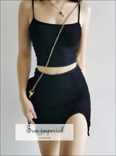 Sun-imperial Co-ord Slim Rib Camis top with Split front Ribbed Mini Skirt High Street Fashion