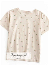 Sun-imperial Crew Neck Floral Print Fit Crop Tee Short Sleeved Crop T-shirt in Beige High Street