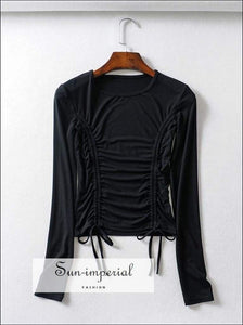 Sun-imperial Crew Neck Ruched top with Drawstrings Long Sleeve T-shirt High Street Fashion SUN-IMPERIAL United States