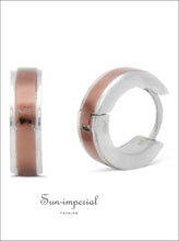 Deep rose gold stripe huggie hoop earrings - Sun Imperial (photo 2)