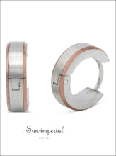 Deep rose gold stripe huggie hoop earrings - Sun Imperial (photo 6)