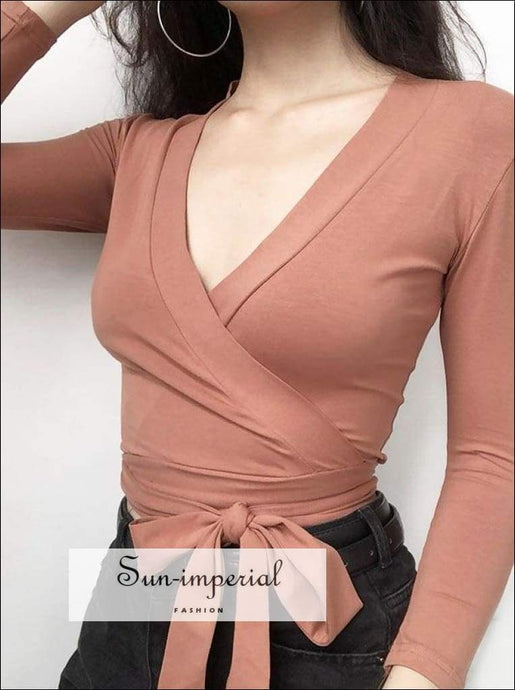 Sun-imperial Deep V Neck Wrap and Bow Tie detail Tops High Street Fashion SUN-IMPERIAL United States