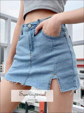 Sun-imperial Denim Mini Skirt with Raw Hem Jeans Mini Skirt with Underpants High Street Fashion
