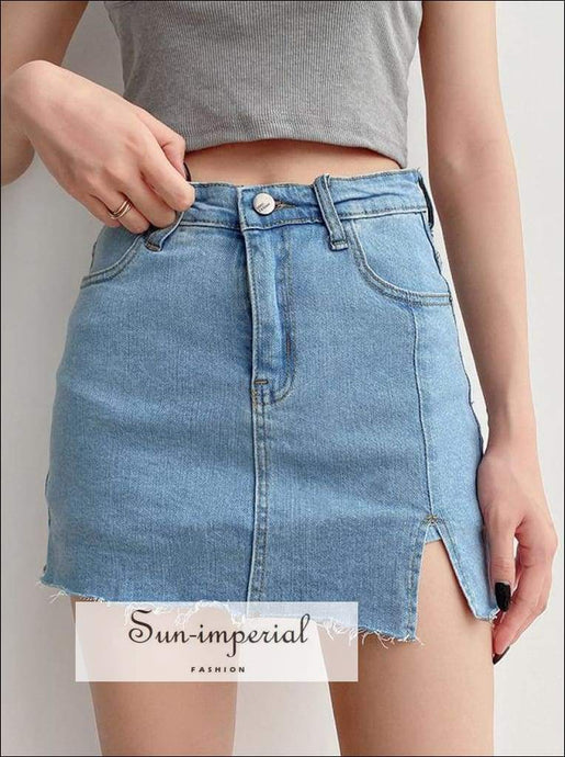 Sun-imperial Denim Mini Skirt with Raw Hem Jeans Mini Skirt with Underpants High Street Fashion
