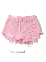 Distressed Cut Off Hem Denim Shorts with Tassel Detail - Sun Imperial (photo 10)