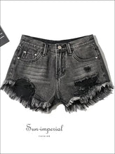 Distressed Cut Off Hem Denim Shorts with Tassel Detail - Sun Imperial (photo 1)