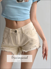 Distressed Cut Off Hem Denim Shorts with Tassel Detail - Sun Imperial (photo 3)
