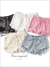 Distressed Cut Off Hem Denim Shorts with Tassel Detail - Sun Imperial (photo 6)