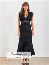 Elaine Black-and-White Lace V-Neck Midi Dress - Sun Imperial product photo 10