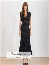 Elaine Black-and-White Lace V-Neck Midi Dress - Sun Imperial product photo 5