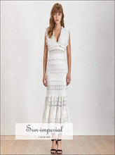 Elaine Black-and-White Lace V-Neck Midi Dress - Sun Imperial product photo 6
