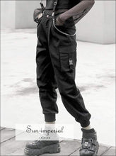 Sun-imperial Fitted Cuffs Suspender Trousers with Pockets Punk Style Cargo Pants with Removable