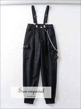 Sun-imperial Fitted Cuffs Suspender Trousers with Pockets Punk Style Cargo Pants with Removable